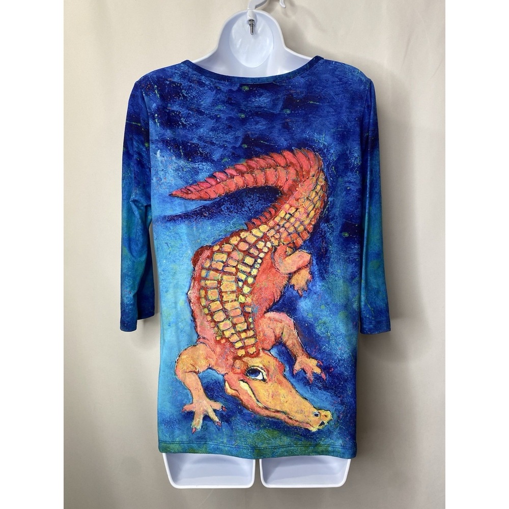 Leoma Lovegrove Women's Alligator Shirt Size Small Artsy Vacation Tropical Boho - Picture 4 of 11